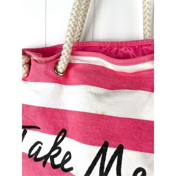 VS Victorias Secret Take Me to the Beach Pink Stripe Rope Beach Tote - Picture 2 of 9